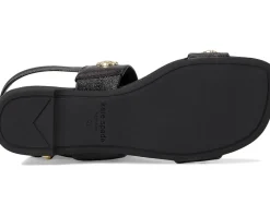 Kate Spade New York Spade Flower Stud Pebbled Leather Flat Sandals Black Best