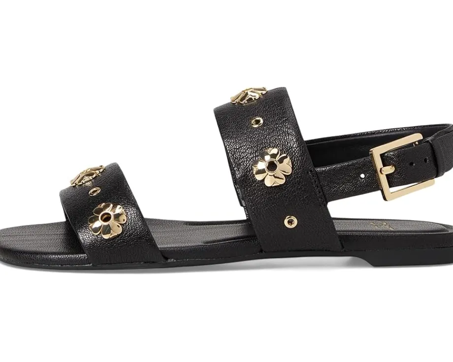 Kate Spade New York Spade Flower Stud Pebbled Leather Flat Sandals Black Best