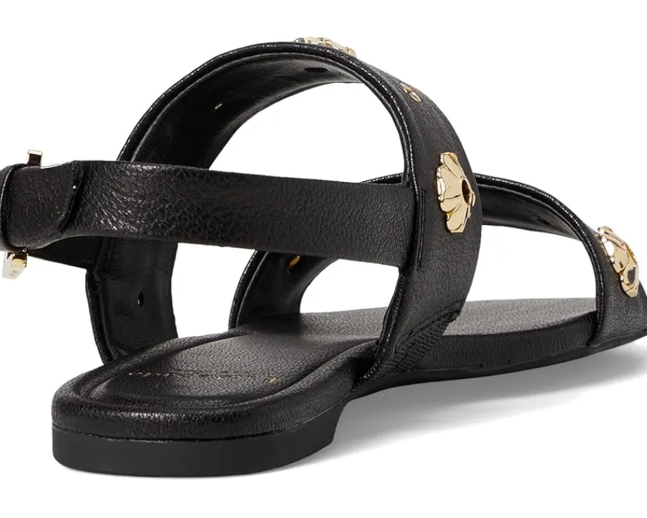 Kate Spade New York Spade Flower Stud Pebbled Leather Flat Sandals Black Best