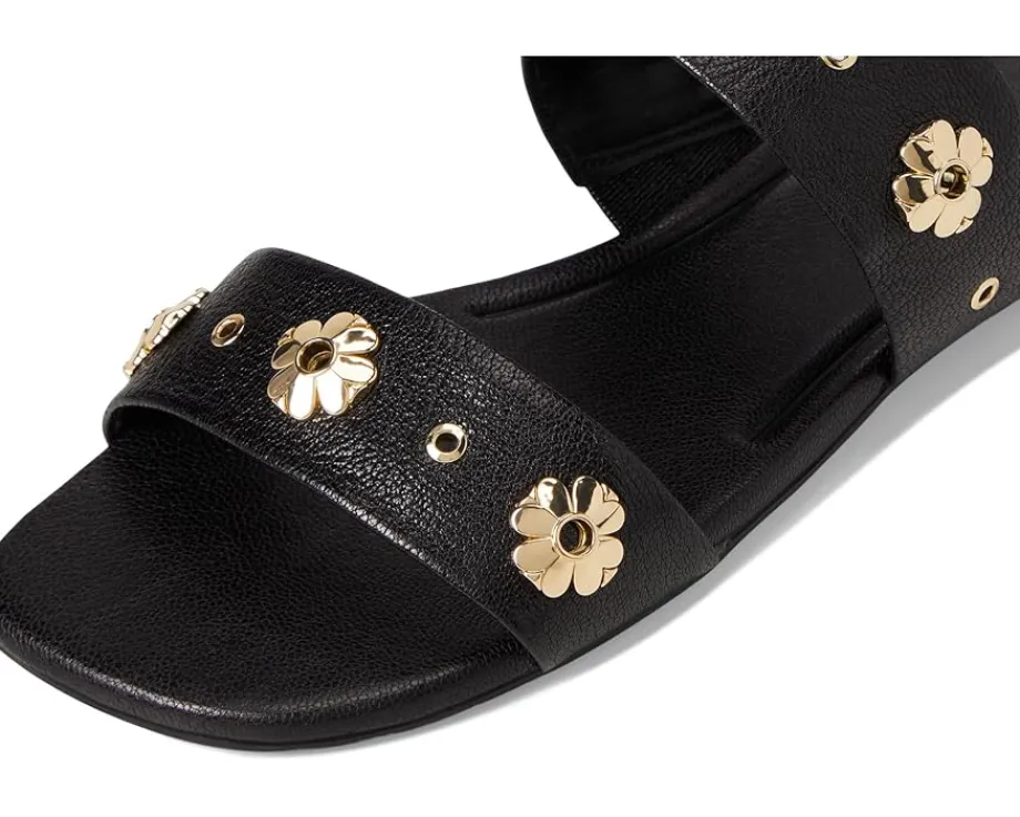 Kate Spade New York Spade Flower Stud Pebbled Leather Flat Sandals Black Best