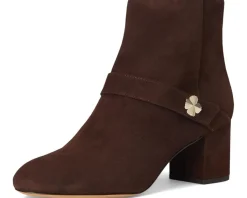 Kate Spade New York Spade Flower Suede Heeled Ankle Bootie Hot Fudge Clearance