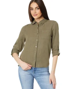 Women Michael Stars Spencer Pocket Long Sleeve Button Down