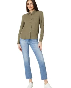 Women Michael Stars Spencer Pocket Long Sleeve Button Down