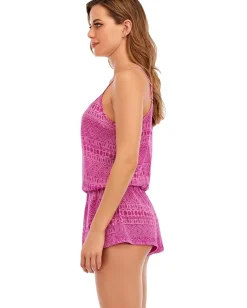 Lucky Brand Spring Romantic Tribal Burnout Romper Cover-Up Pink Sale