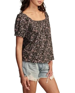 Women Lucky Brand Square Neck Printed Short Sleeve Top