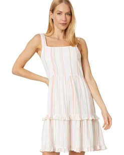 bobi Los Angeles Square Neck Tiered Short Dress Multi Hot