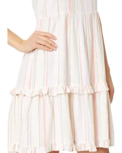 bobi Los Angeles Square Neck Tiered Short Dress Multi Hot