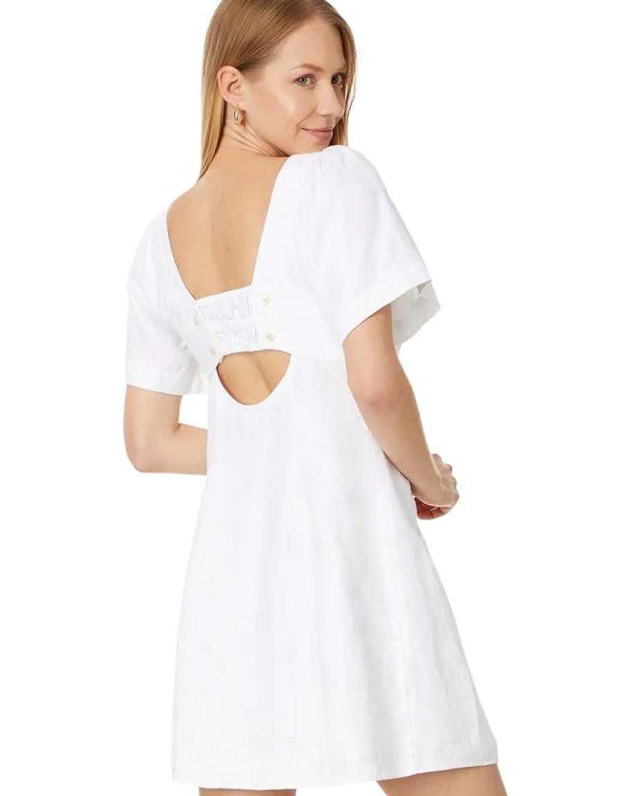 Madewell Square-Neck Mini Dress in 100% Linen Eyelet White Best