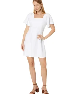 Madewell Square-Neck Mini Dress in 100% Linen Eyelet White Best