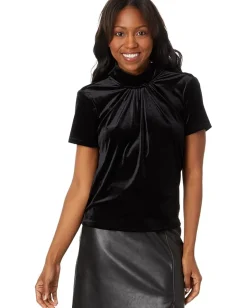 Women CeCe S/S Mock Neck A-Line Top W/ Back Combo Bow 060