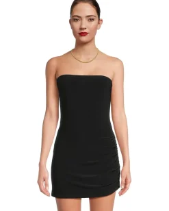 Norma Kamali Strapless Side Drape Pickleball Dress Black New