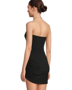 Norma Kamali Strapless Side Drape Pickleball Dress Black New