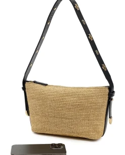 Madewell Straw Leather Sun Stud Shoulder Natural Multi New