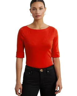 Lauren Ralph Lauren Stretch Cotton Boatneck Tee Bright Vermilion Online