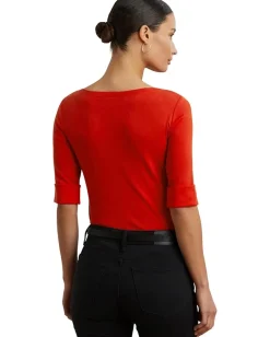 Lauren Ralph Lauren Stretch Cotton Boatneck Tee Bright Vermilion Online