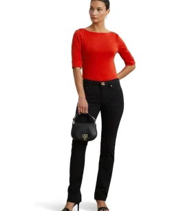 Lauren Ralph Lauren Stretch Cotton Boatneck Tee Bright Vermilion Online