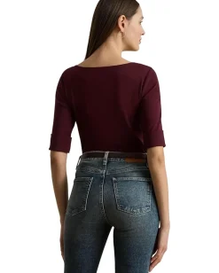 Lauren Ralph Lauren Stretch Cotton Boatneck Tee Dark Garnet Discount