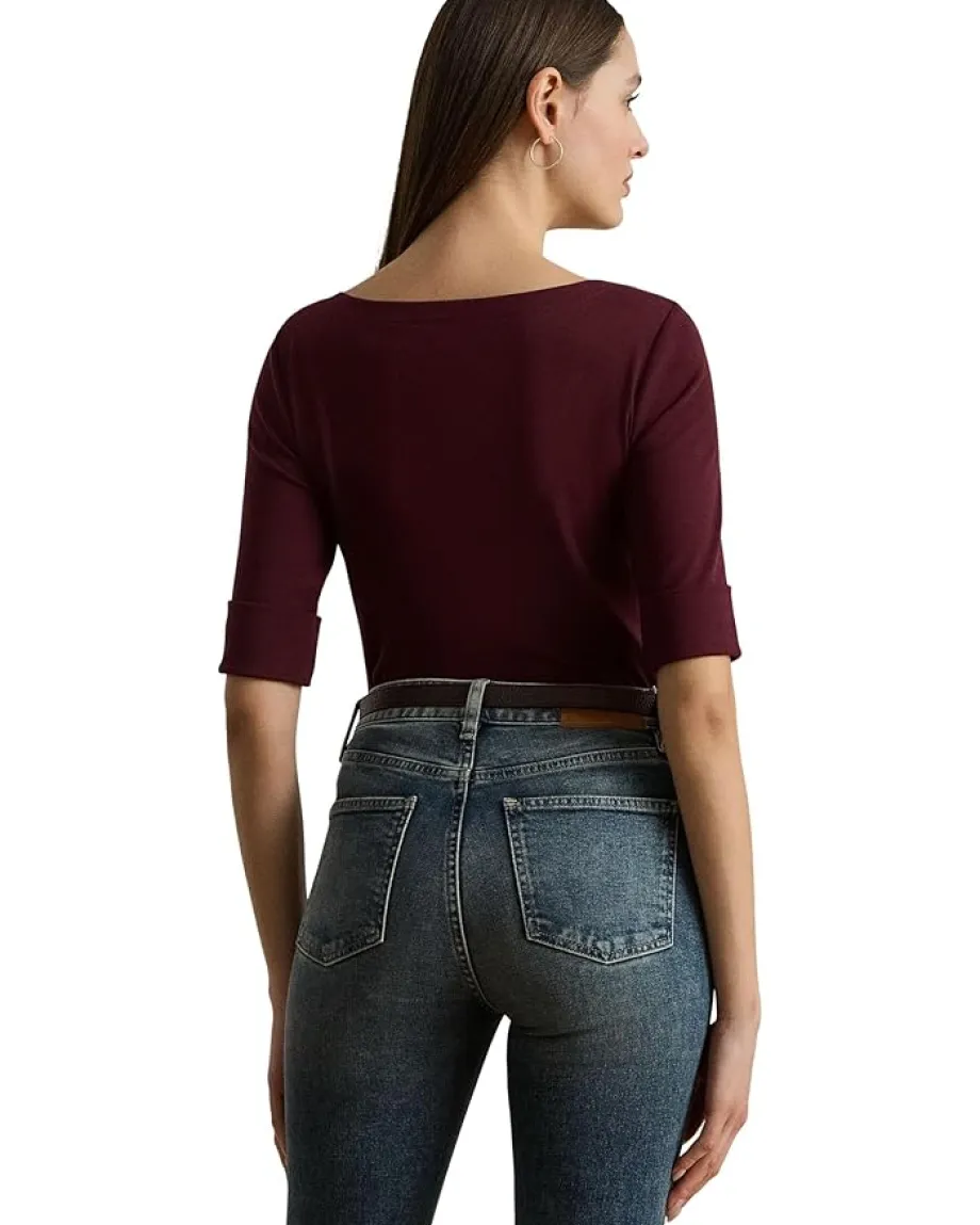 Lauren Ralph Lauren Stretch Cotton Boatneck Tee Dark Garnet Discount
