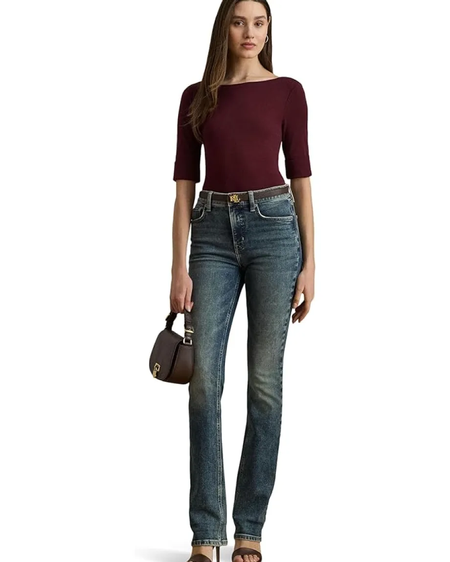 Lauren Ralph Lauren Stretch Cotton Boatneck Tee Dark Garnet Discount