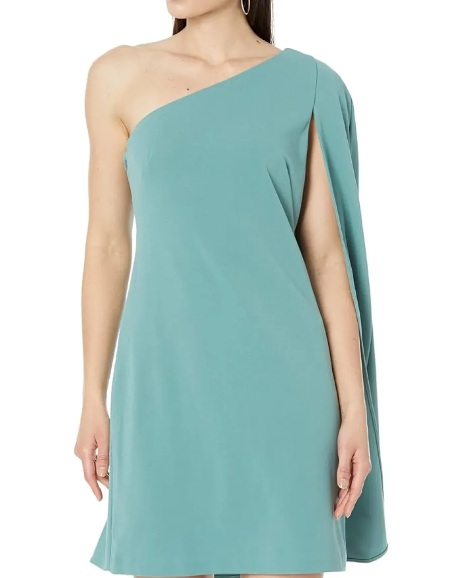 Women Adrianna Papell Stretch Crepe One Shoulder Sheath Dress with Cape Detail