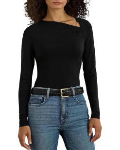 Lauren Ralph Lauren Stretch Jersey Asymmetrical Top Black Clearance