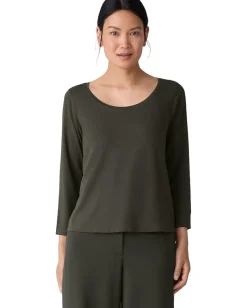 Eileen Fisher Stretch Jersey Knit Scoop Neck Top Woodland Best