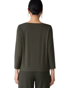 Eileen Fisher Stretch Jersey Knit Scoop Neck Top Woodland Best