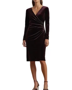 Women Lauren Ralph Lauren Stretch Velvet Surplice Dress