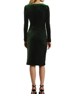 Lauren Ralph Lauren Stretch Velvet Surplice Dress Emerald Green Velvet Sale
