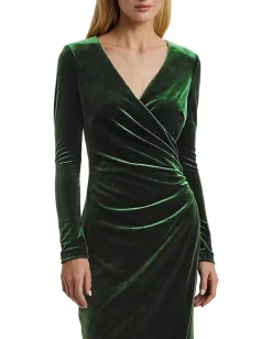 Lauren Ralph Lauren Stretch Velvet Surplice Dress Emerald Green Velvet Sale