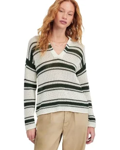 Madewell Stripe Madeleine Open Stitch Long Sleeve Polo Summit Green Stripe Best