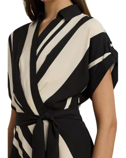 Lauren Ralph Lauren Striped Belted Crepe Dress Cream/Black