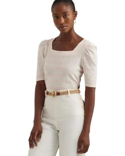 Women Lauren Ralph Lauren Striped Cotton Jersey Puff-Sleeve Tee