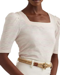 Women Lauren Ralph Lauren Striped Cotton Jersey Puff-Sleeve Tee