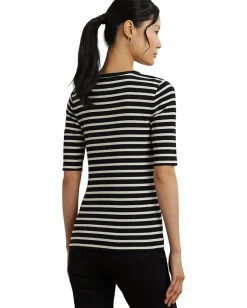 Women Lauren Ralph Lauren Striped Elbow-sleeve Henley Top