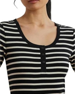 Women Lauren Ralph Lauren Striped Elbow-sleeve Henley Top