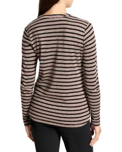 NIC+ZOE Striped Long Sleeve Henley Tee Brown Multi Best