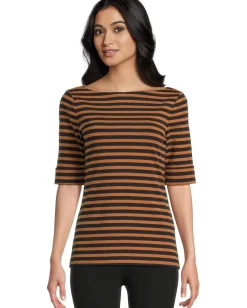 Women Lauren Ralph Lauren Striped Stretch Cotton Boatneck Tee
