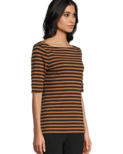 Women Lauren Ralph Lauren Striped Stretch Cotton Boatneck Tee