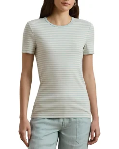 Women Lauren Ralph Lauren Striped Stretch Cotton Crewneck Tee