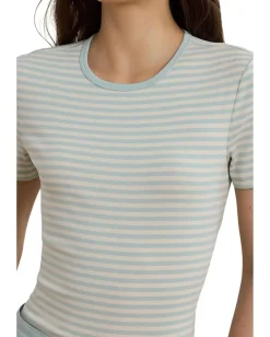Women Lauren Ralph Lauren Striped Stretch Cotton Crewneck Tee