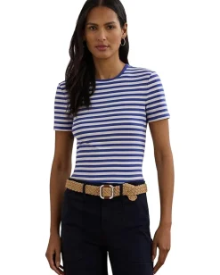 Women Lauren Ralph Lauren Striped Stretch Cotton Crewneck Tee