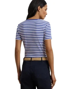 Women Lauren Ralph Lauren Striped Stretch Cotton Crewneck Tee