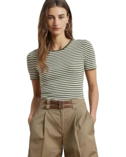 Women Lauren Ralph Lauren Striped Stretch Cotton Crewneck Tee