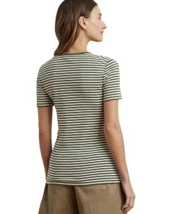 Women Lauren Ralph Lauren Striped Stretch Cotton Crewneck Tee