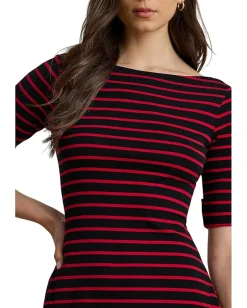 Women Lauren Ralph Lauren Striped Stretch Cotton Midi Dress
