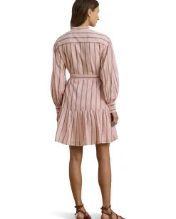 Lauren Ralph Lauren Striped Voile Blouson Sleeve Shirtdress Rose Blush Multi Best