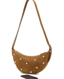 Madewell Stud Essentials Crescent Sling In Suede Dried Acorn
