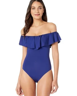 Trina Turk Studio Solid Off-the-Shoulder Bandeau One-Piece Ultramarine Clearance