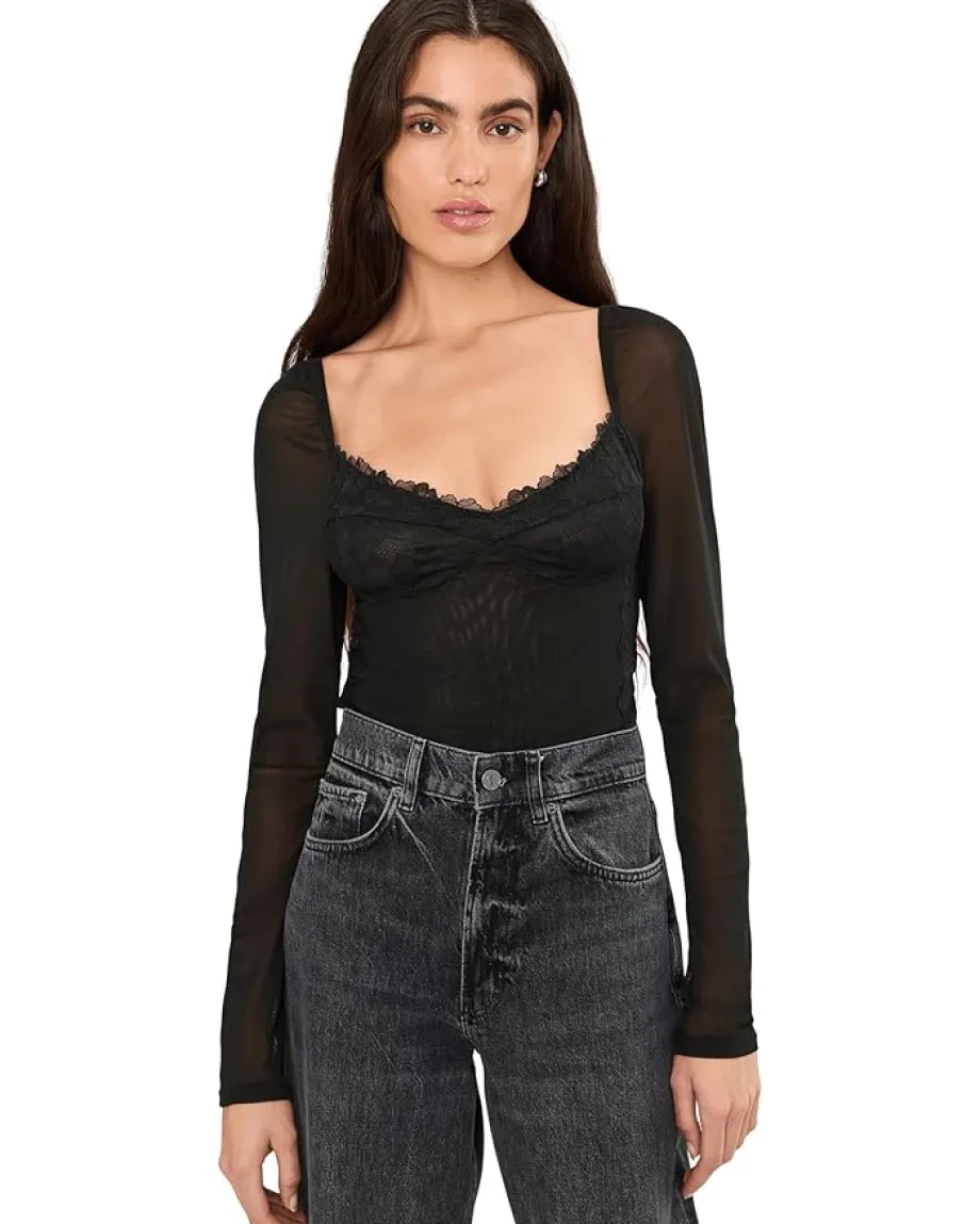 Free People Suddenly Fine Bodysuit Black